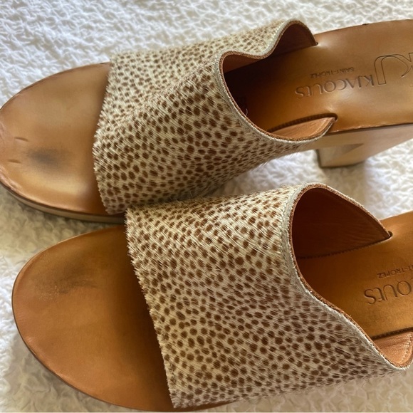 K. Jacques St. Tropez Animal Print Wedge Mules Wood Heel Size 9 (39) - Picture 2 of 13